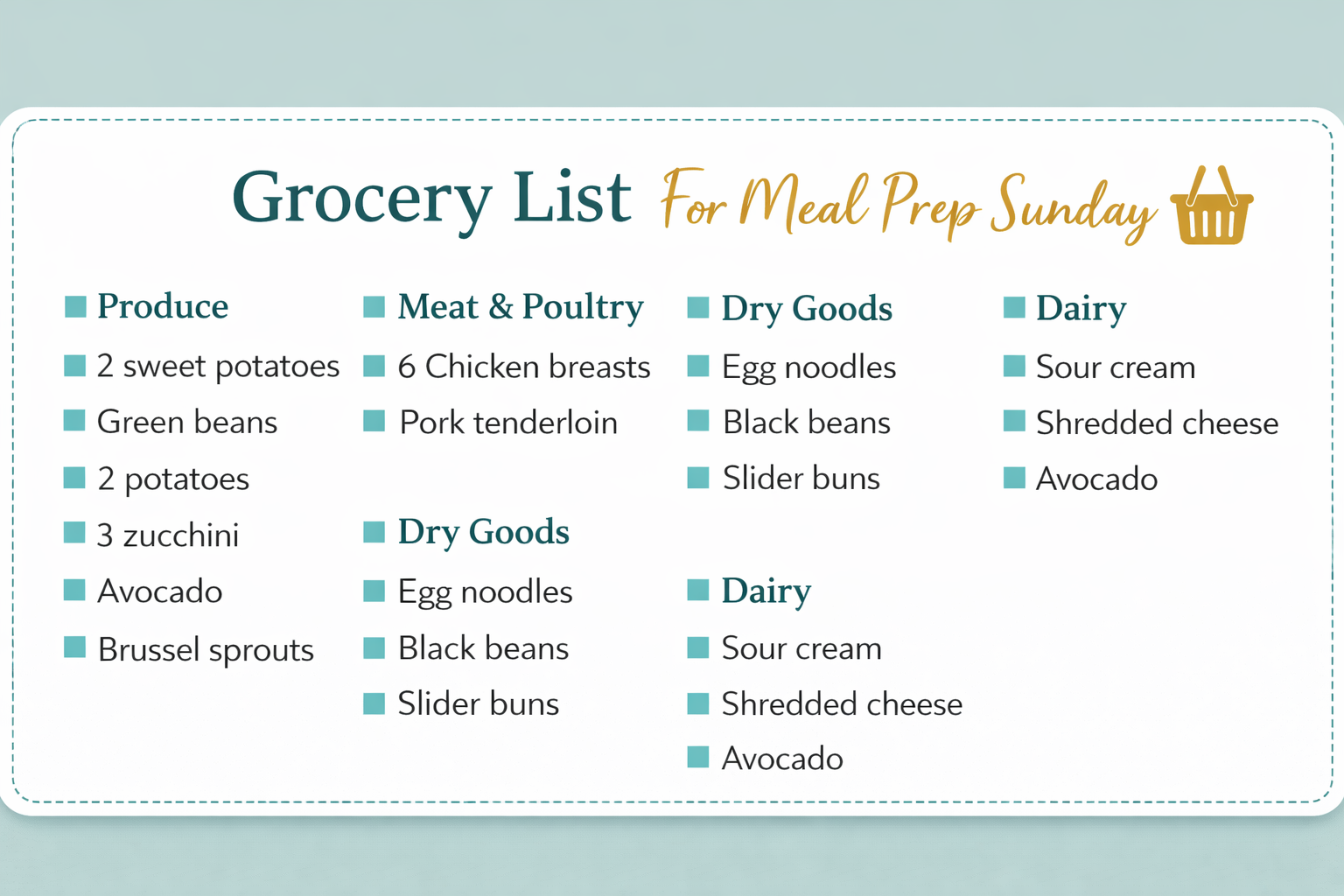 Grocery List For Meal Prep Sunday