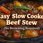 creative banner image with this text on it Easy Slow Cooker Beef Stew (No Browning Required)