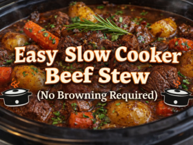creative banner image with this text on it Easy Slow Cooker Beef Stew (No Browning Required)