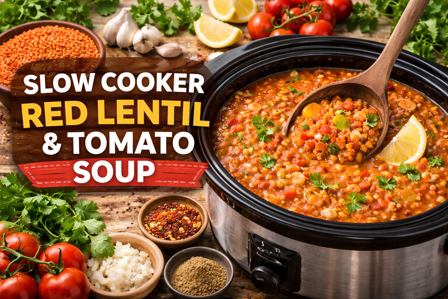 Slow Cooker Red Lentil & Tomato Soup