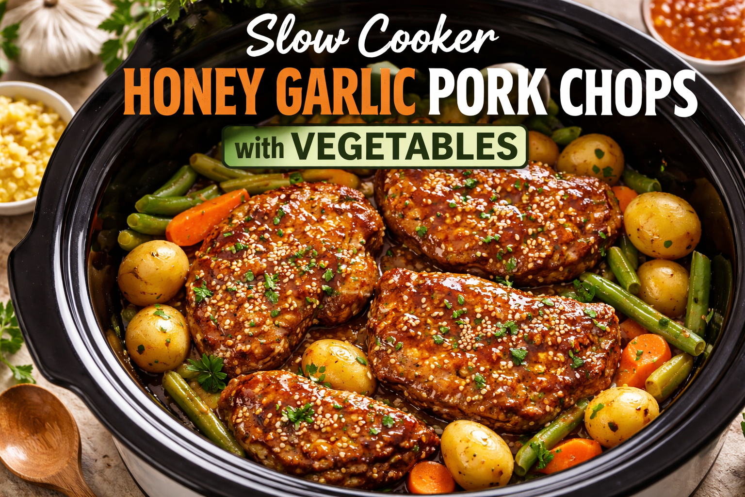 Slow Cooker Honey Garlic Pork Chops with Vegetables