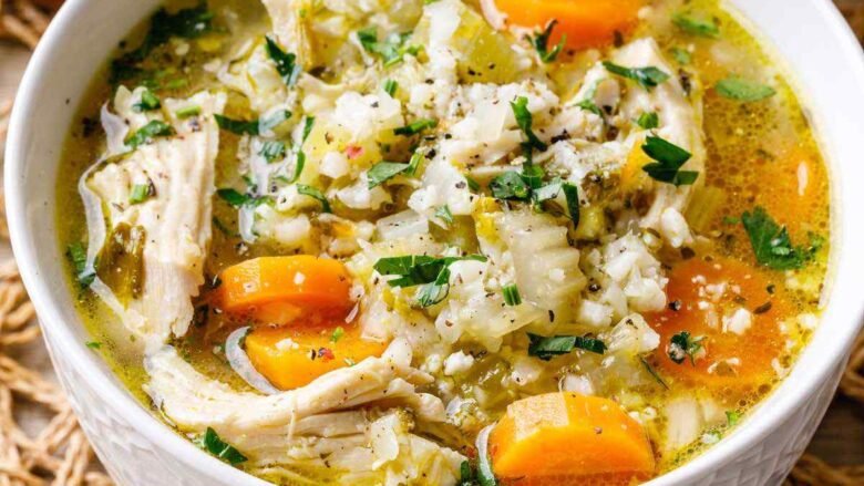 Slow Cooker Low Carb Chicken Soup with Cauliflower