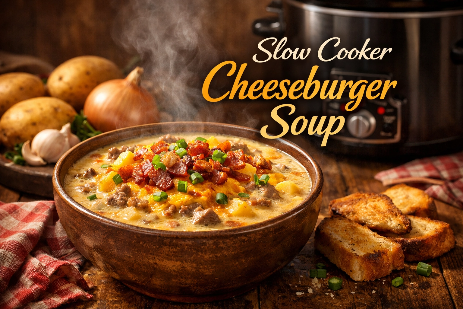 Slow Cooker Cheeseburger Soup