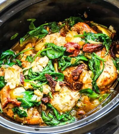 Slow Cooker Tuscan Garlic Chicken with Spinach