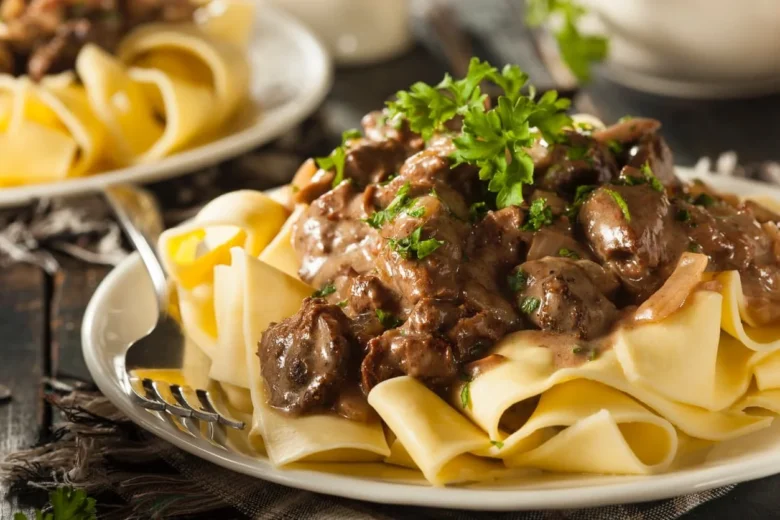 Slow Cooker Beef Stroganoff with Egg Noodles